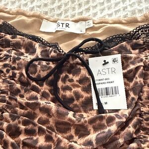 ASTR Leopard Print Satin Slip Dress in Tan and Black